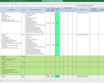Programme and Project Benefits Realization Tracker Template for recording and tracking project benefits, baseline and status