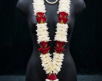White Chrysanthemum Red Rose Varmala Jaimala | Nikkah Mala | Indian Wedding Garland Chicago IL