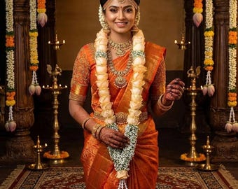 Fresh Peach Rose Wedding Garland Set – Traditional Jai Mala Varmala Haar