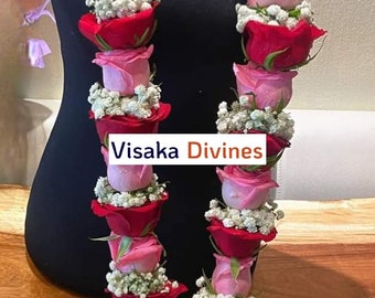 Fresh Rose Baby's Breath Varmala | Indian Wedding Garland | Muslim Nikkah Mala | Bridal Lei | Chicago