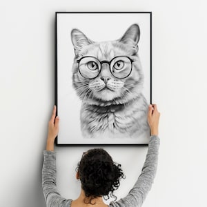 Cute Cat with Glasses, Downloadable Print, Printable Poster, Digital Download
