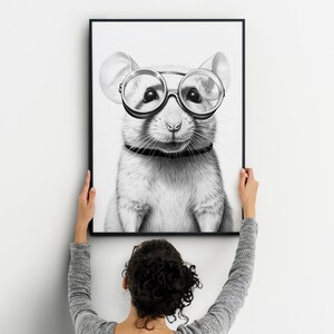 Ratón con gafas, Arte digital, Impresión descargable, Póster imprimible, Descarga digital