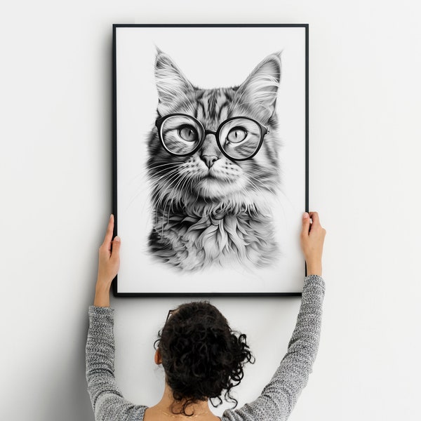 Boss Cat with Glasses, Downloadable Print, Printable Poster, Digital Download