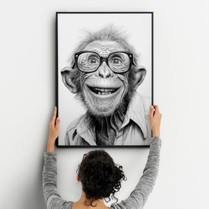 Happy Monkey with Glasses, Digital Art, Downloadable Print, Printable Poster, Digital Download
