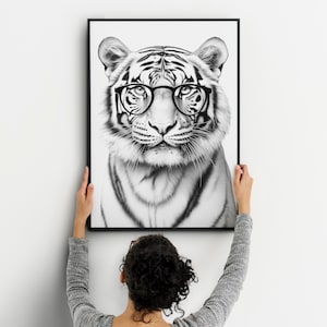 Tiger with Glasses, Digital Art, Downloadable Print, Printable Poster, Digital Download