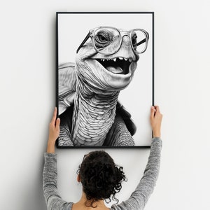 Happy Tortoise with Glasses, Digital Art, Downloadable Print, Printable Poster, Digital Download