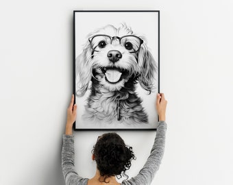 Happy Dog with Glasses, Downloadable Print, Printable Poster, Digital Download