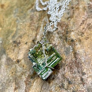 Blue Gold Bismuth Iridescent Tower Crystal Wire Wrapped 20/22 Inch Silver Stainless Steel Necklace