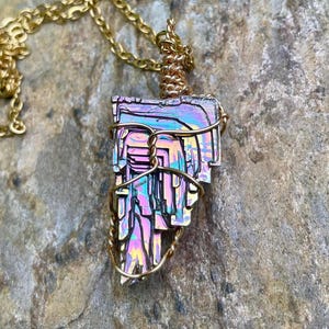 Pink Gold Bismuth Tower Crystal Wire Wrapped 22 Inch Gold Stainless Steel Necklace