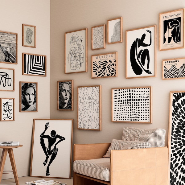 1000+ zwart-wit afdrukbare kunstontwerpen - Matisse geïnspireerde Gallery Art Prints - Instant Download - Home Decor