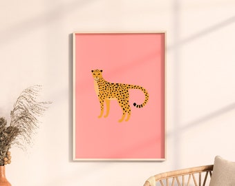Safari Delight: Pink Cheetah Print, Safari Wall Art, Tiger Illustration, Digital Download