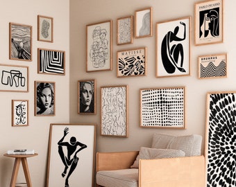 Über 1000 druckbare Schwarz-Weiß-Kunstdesigns – von Matisse inspirierte Galerie-Kunstdrucke – sofortiger Download – Heimdekoration