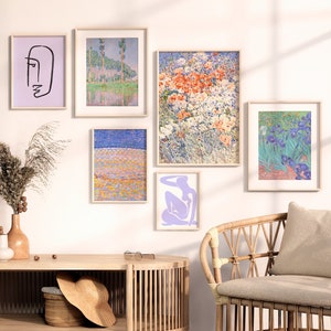 Pastel Bloom: Set of 6 Digital Downloads, Floral Paintings, and Matisse-Inspired Illustrations for Aesthetic Room Decor