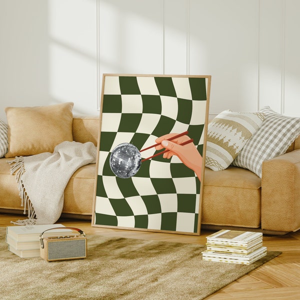 Checkered Elegance: Modern Soft Girly Digital Print - Trendy Room Decor, Y2K Wall Art, Preppy Chic
