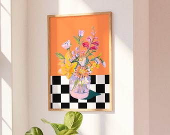 Digitale download, esthetische vaas met bloemenkunst, uniek kamerdecor