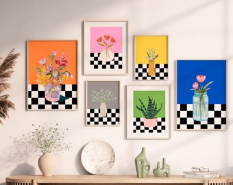 Set of 6 Digital Downloads, Floral Paintings, and Matisse-Inspired Illustrations for Aesthetic Room Decor