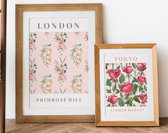 Aesthetic Floral Prints: Tokyo and London Flowers - Set of 2 Digital Downloads for Chic Home Decor