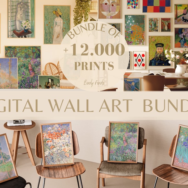 Más de 12.000 impresiones de arte vintage imprimibles para decoración del hogar - Conjunto de galería ecléctica - MEGA BUNDLE 12.000 Conjunto de impresiones de arte - Decoración de pared de galería ecléctica