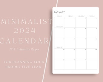 2024 Monthly Planner PDF - Landscape Format, Dated Month on 1 Page, A4/Letter Size, High-Quality Printable & Fillable, Instant Download