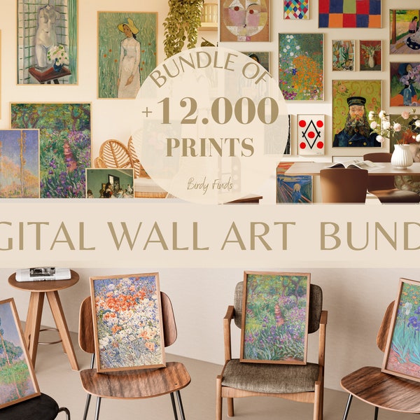 Más de 12.000 impresiones de arte vintage imprimibles para decoración del hogar - Conjunto de galería ecléctica - MEGA BUNDLE 12.000 Conjunto de impresiones de arte - Decoración de pared de galería ecléctica