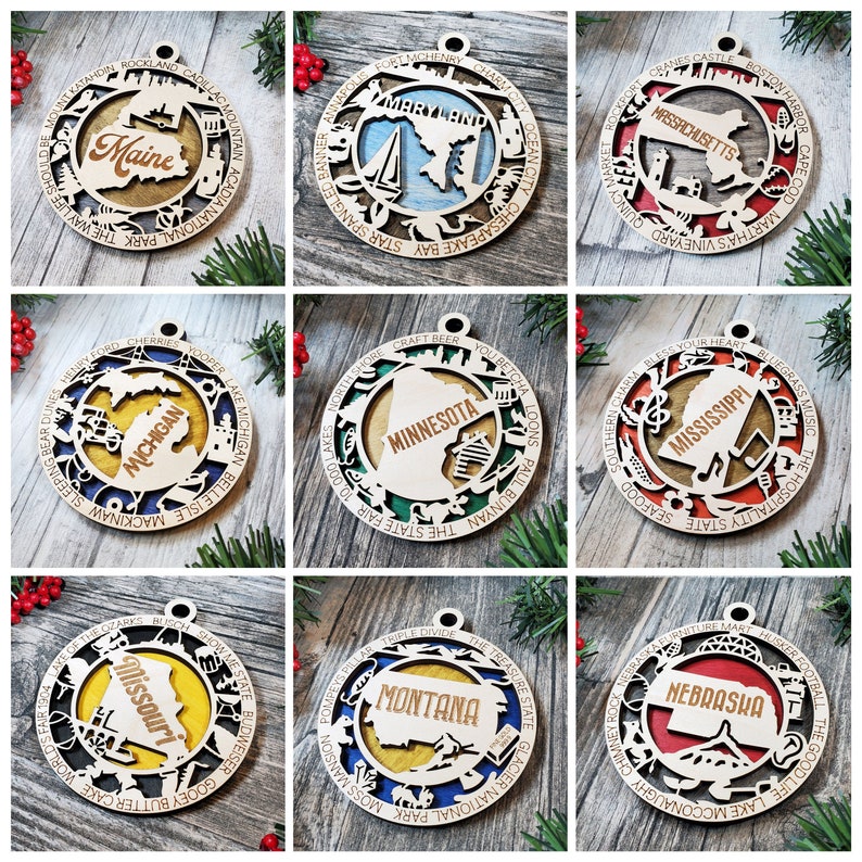 Wood State Ornaments Christmas Ornaments Etsy