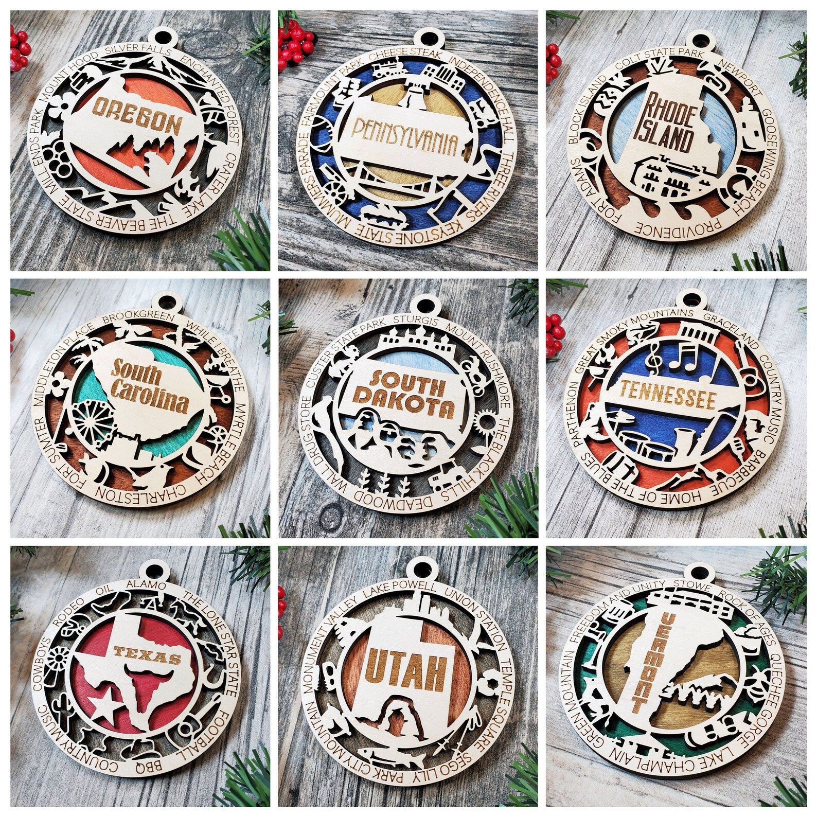Wood State Ornaments Christmas Ornaments Etsy