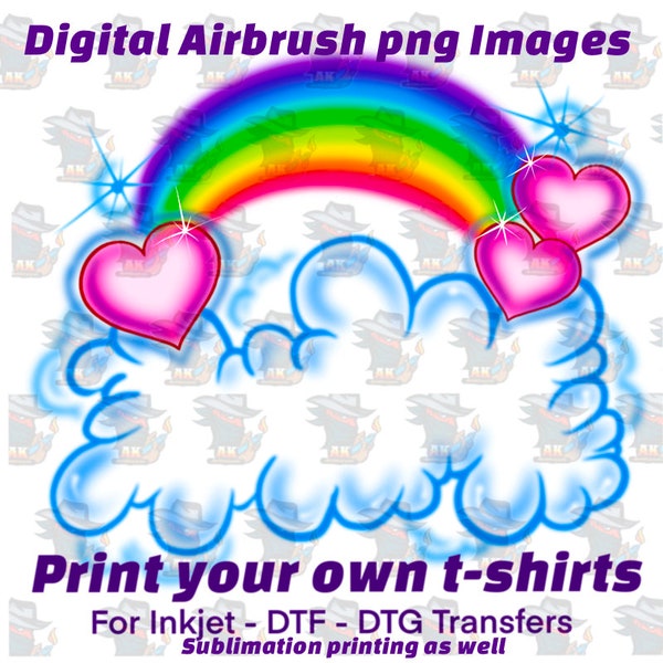 Digital Airbrush - rainbow clouds inkjet/DTF/DTG  sublimation print Transfer design