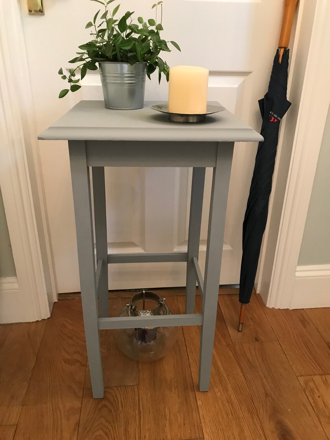 Grey Tall Side Table or Plant Stand. Upcycled & HandPainted Etsy