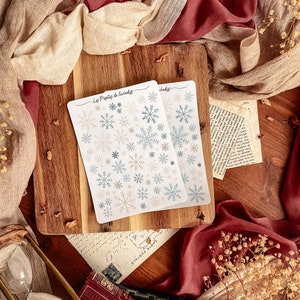 Grande planche de stickers flocons d'hiver- bleu et beige