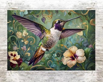 Vibrant Hummingbird Print, Hummingbirds Print,Hummingbirds Poster, Framed or Unframed, A5 to A0, Hummingbirds