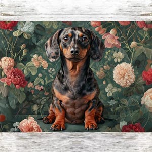 Impresión vibrante de perro salchicha, impresión de perro salchicha, póster de perro salchicha, enmarcado o sin enmarcar, tamaño A5 a A0 imagen 1