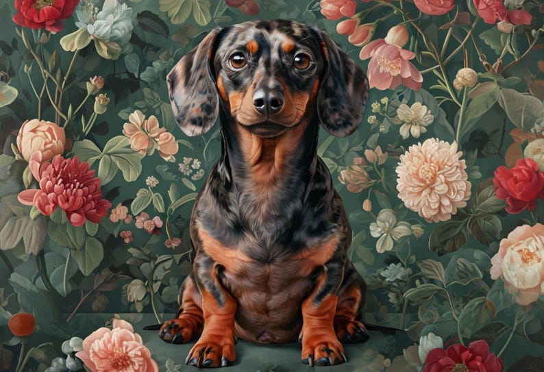 Impresión vibrante de perro salchicha, impresión de perro salchicha, póster de perro salchicha, enmarcado o sin enmarcar, tamaño A5 a A0 imagen 2