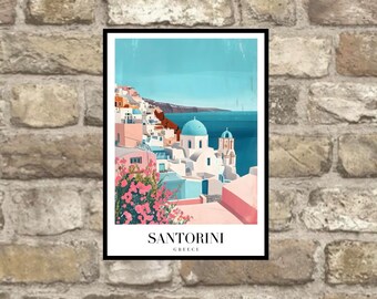 Santorini Print, Santorini Travel Print, Santorini Poster, Framed or Unframed, A5 to A0 - 35 Different sizes to choose from