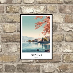 Geneva Print, Geneva Travel Print, Geneva Poster, Framed or Unframed, A5 to A0 - 35 Different sizes to choose from