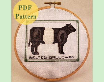 Vache - Galloway ceinturé - Modèle de point de croix compté - Téléchargement instantané PDF - Modèle de vache noir et blanc