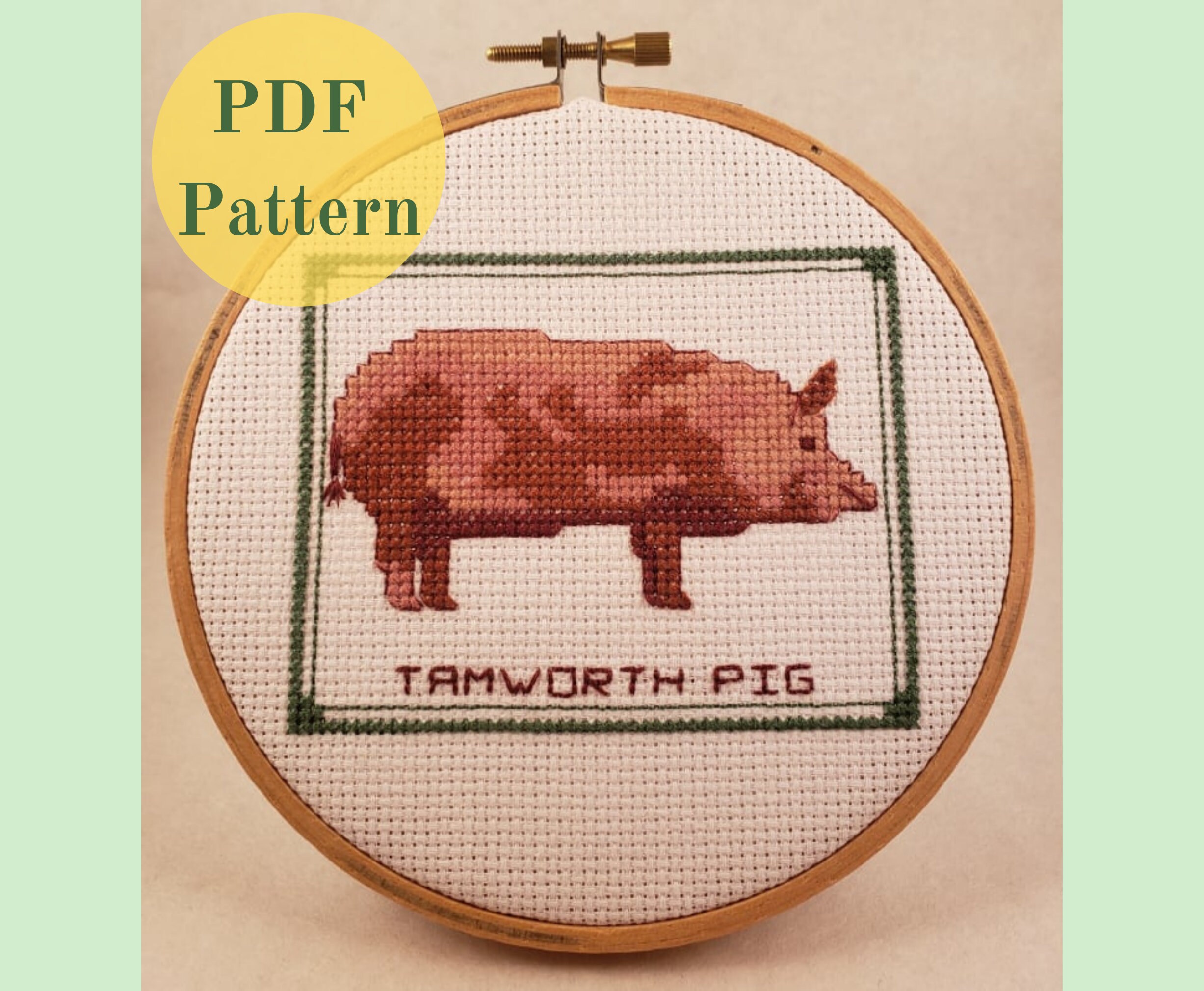 Cochon - Cochon Tamworth - Grille point de croix compté - Téléchargement instantané PDF - Motif Cochon rouge gingembre