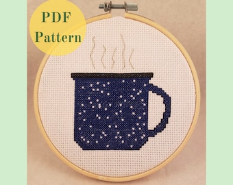 Coffee Mug - Counted Cross Stitch Pattern - Instant Download PDF - What time is it? Coffee Time!