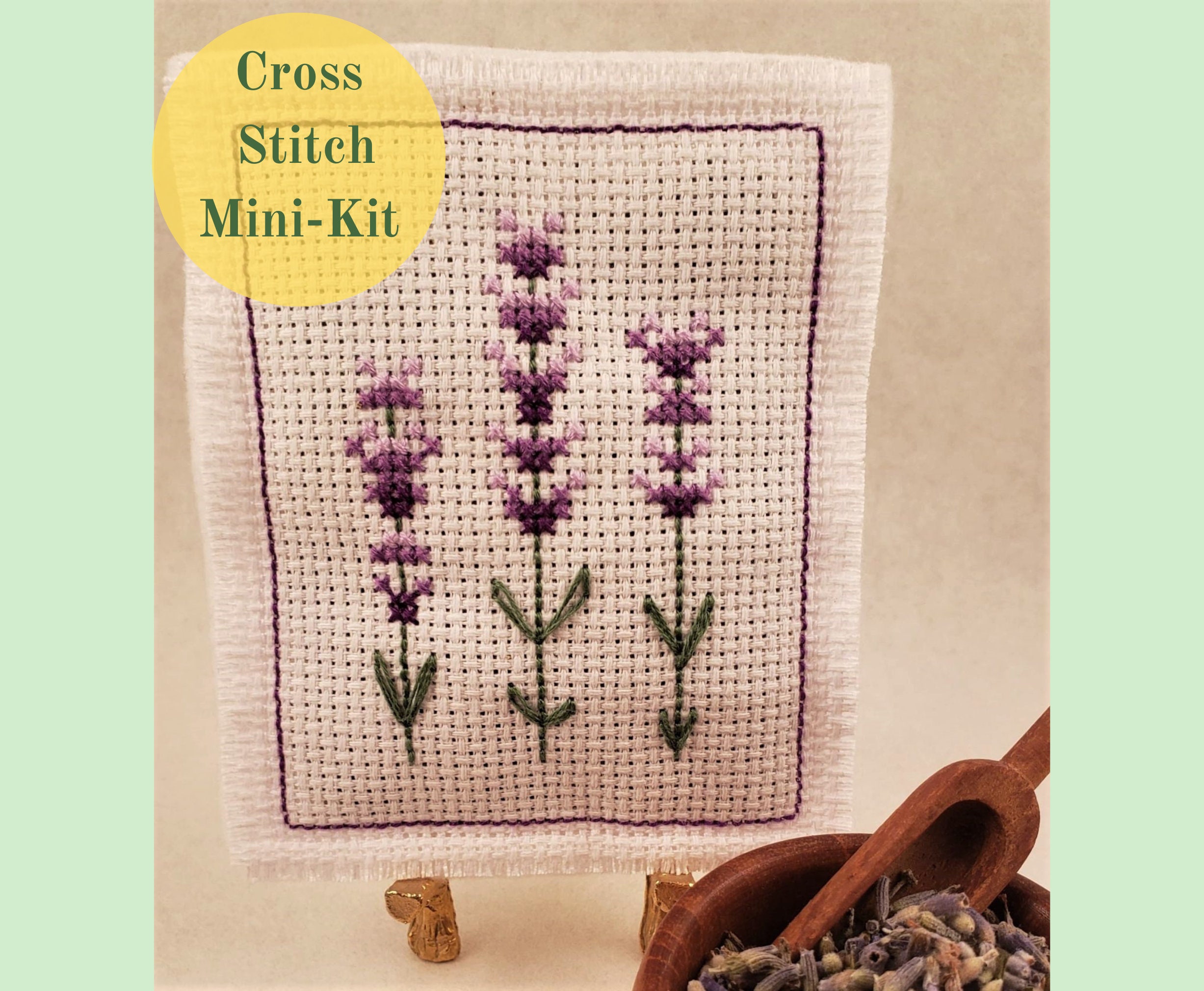 Flower Power Cross Stitch Kit With Wood Disk Beginners Cross Stitch Kit  Kids Cross Stitch Kit 
