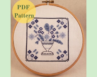 Dutch Tile - Counted Cross Stitch Pattern - Instant Download PDF - Blue and White Delft Tile
