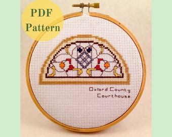 Stained Glass - Counted Cross Stitch Pattern - Instant Download PDF - Oxford County Courthouse Stained Glass