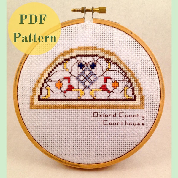 Stained Glass - Counted Cross Stitch Pattern - Instant Download PDF - Oxford County Courthouse Stained Glass