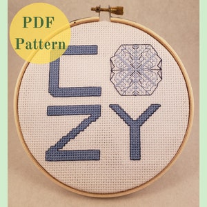Cozy - Counted Cross Stitch Pattern - Instant Download PDF - Blue Snowflake