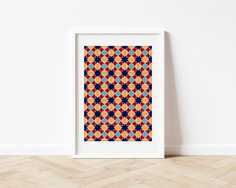 Impression d'art mural islamique géométrique | Poster mosaïque colorée