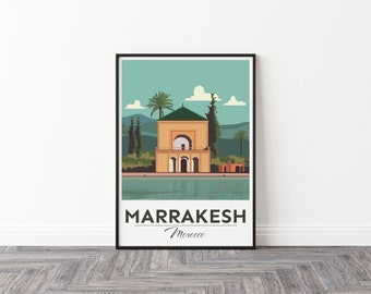 Marrakech Affiche de voyage | Maroc Voyage Imprimer | Art mural de voyage islamique