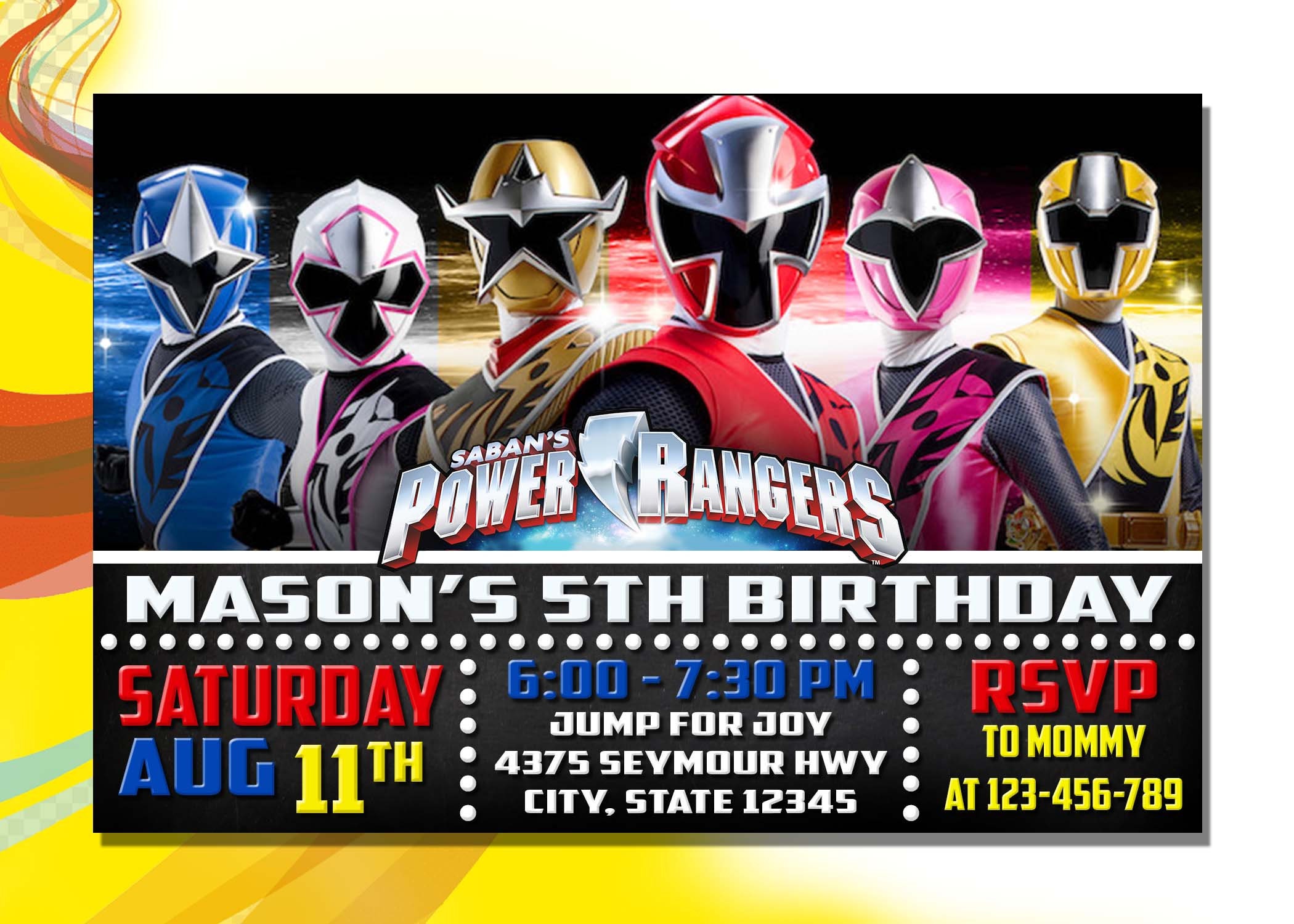 Ninja Steel birthday invitation, Power Rangers invitation, Kids birth…