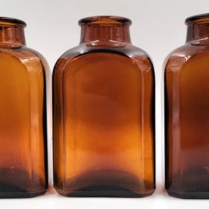 Amber Snuff Bottles Jars from 1950&#39;s Brown Glass Grandmother Vintage Lot Of 3