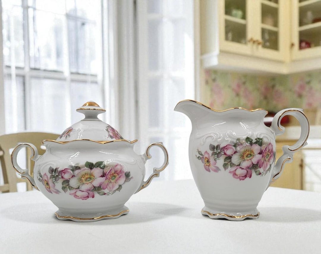 Schumann Arzberg Briar Rose Creamer & Sugar Set Bavaria Germany Gold ...
