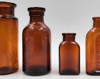 Botellas de vidrio con tapa de corcho ámbar para medicamentos Lysol Capudine Parke Davis 60-120 años
