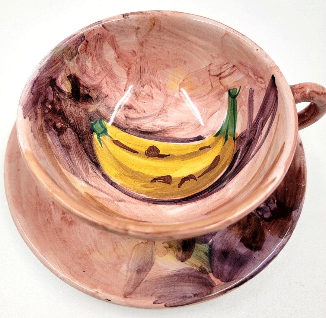 Peasant Village Pottery Hand Painted Cups and Saucers Floral Etsy