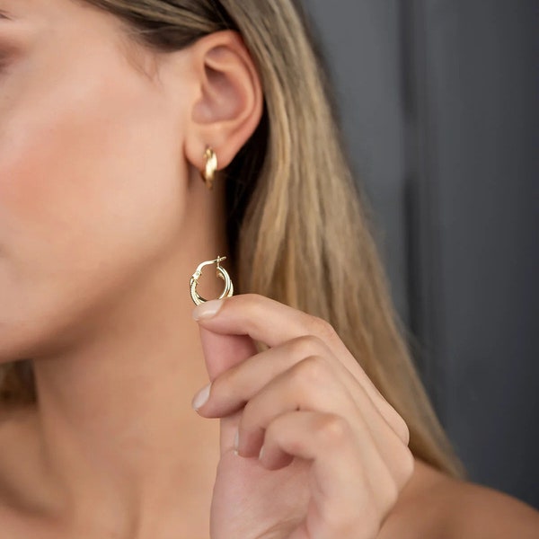 Double Hoop Gold Earrings 14K GOLD,MINIMALIST EARRINGS